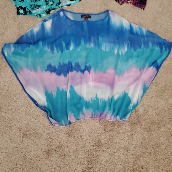 3 XL blouses 2 notations chiffon overlay keyhole neck 1 Sweet Pea semisheer - Picture 4 of 12